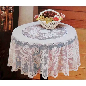 Dantel Motif Görünümlü Pvc Fiskos Sehba Masa Örtüsü 90  cm  Yuvarlak-Beyaz