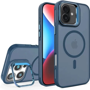 Bilişim Akademi iPhone 16 Stantlı Kılıf Lens Korumalı Kılıf Mat Magsafe Özellikli Kılıf - Lacivert