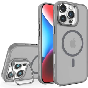 Bilişim Akademi iPhone 16 Pro Stantlı Kılıf Lens Korumalı Kılıf Mat Magsafe Özellikli Kılıf - Gri