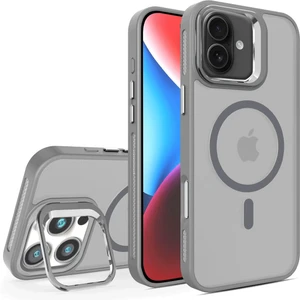 Bilişim Akademi iPhone 16 Stantlı Kılıf Lens Korumalı Kılıf Mat Magsafe Özellikli Kılıf - Gri