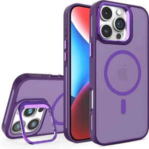 Bilişim Akademi iPhone 16 Pro Stantlı Kılıf Lens Korumalı Kılıf Mat Magsafe Özellikli Kılıf - Derin Mor