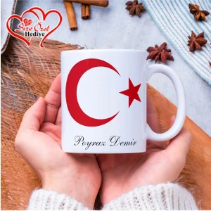 Kişiye Özel Türk Bayraklı , Fotoğraflı ve Isimli Kupa Bardak