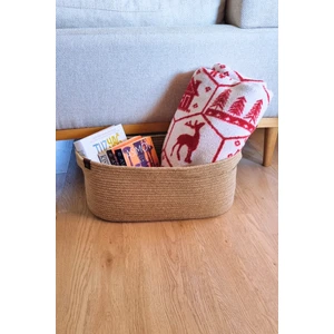 Jüt Hasır Oval Dekoratif Sepet, Çok Amaçlı Düzenleyici Jüt Sepet, Hasır Organizer Sepet, 17 x 43 x 20 cm