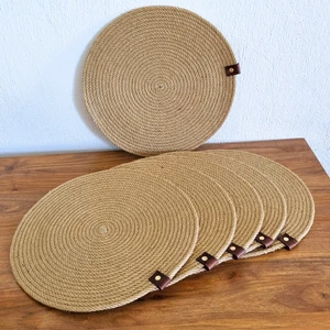 MKY Craft 6 Adet Jüt Hasır Lüx Sunum Tabak Altlığı, Jüt Supla, Jüt Amerikan Servis 32  cm