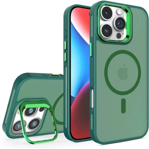 Bilişim Akademi iPhone 16 Pro Stantlı Kılıf Lens Korumalı Kılıf Mat Magsafe Özellikli Kılıf - Koyu Yeşil