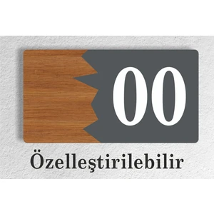 Zafrak Reklam Yatay Özelleştirilebilir Kapı No Kompozit - Ahşap Apartman -Daire Otel Ofis Kapı Numarası Antrasit