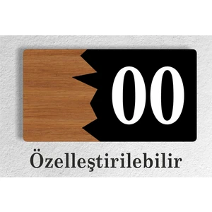 Zafrak Reklam Yatay Özelleştirilebilir Kapı No Kompozit - Ahşap Apartman -Daire Otel Ofis Kapı Numarası Siyah