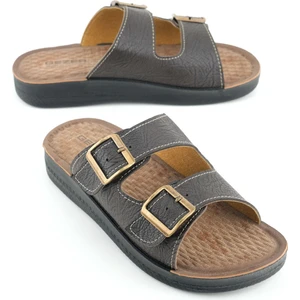 Yazlık Erkek Suni Deri Iki Toka Ayarlanabilir Rahat Taban Günlük Terlik