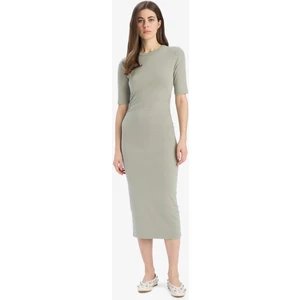 Bodycon Vücudu Saran Bisiklet Yaka Ribana Kısa Kollu Midi Elbise E6003AX25SP