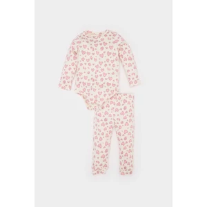 Kız Bebek 2'li Takım Leopar Desenli Fitilli Kaşkorse Uzun Kollu Çıtçıtlı Body Uzun Alt E6308A525SP