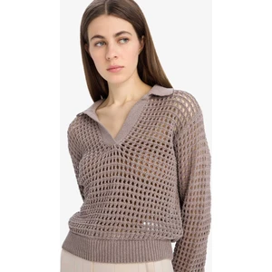 Relax Fit Polo Yaka Basic Düz Ajur Triko Kazak E7025AX25SM