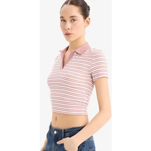 Fitted Polo Yaka Çizgili Fitilli Kaşkorse Kısa Kollu Tişört E7907AX25SM