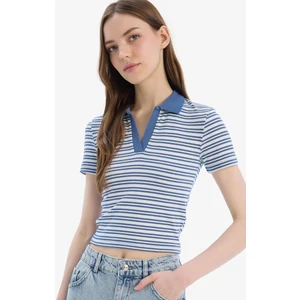 Fitted Polo Yaka Çizgili Fitilli Kaşkorse Kısa Kollu Tişört E7907AX25SM