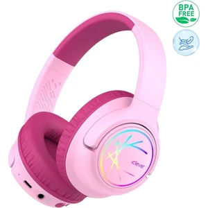 LED Işıklı Güvenli Ses Sınırlı 45 Saat Oynatma Süreli Bluetooth Çocuk Kulaklığı Pembe