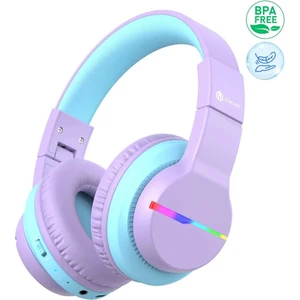 LED Işıklı Güvenli Ses Sınırlı 85 Saat Oynatma Süreli Bluetooth Çocuk Kulaklığı Lila Mavi