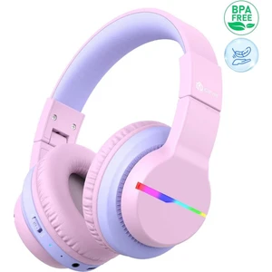 LED Işıklı Güvenli Ses Sınırlı 85 Saat Oynatma Süreli Bluetooth Çocuk Kulaklığı Lila Mor