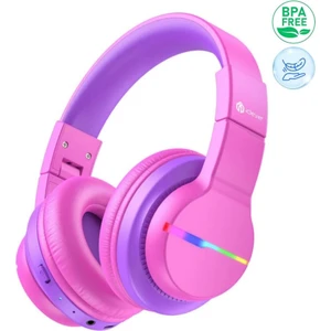 LED Işıklı Güvenli Ses Sınırlı 85 Saat Oynatma Süreli Bluetooth Çocuk Kulaklığı Pembe