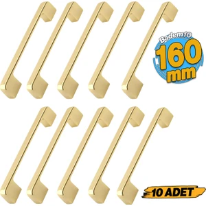 10 Adet Arel Kulp Mobilya Mutfak Dolabı Çekmece Dolap Kulp Kapak Kulpu Gold Altın 160 mm Metal