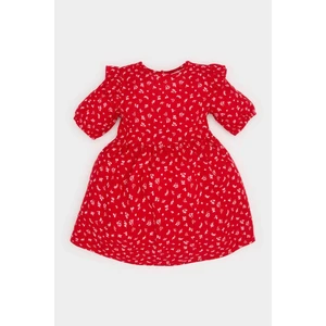 Kız Bebek Desenli Kısa Kollu Flamlı Poplin Elbise E5809A525SP