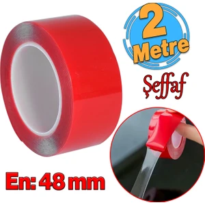 Çift Taraflı Silikon Bant Montaj Bandı Şeffaf 48 mm x 2 Metre Güçlü Çok Amaçlı Yapıştırıcı 1 Adet
