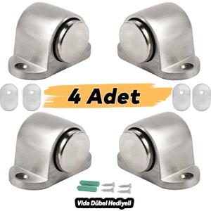 4 Adet Mıknatıslı Metal Kapı Tutucu Çarpma Önleyici Durdurucu Stoperi Vidalı Tampon Krom