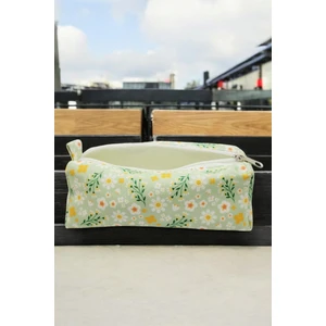 Yeşil Çiçek Desen Kalem Kutusu Makyaj Çantası