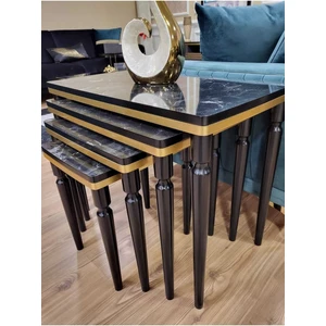 4lü Lüx Zigon Sehpa Siyah Mermer Gold