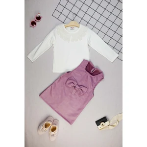 Zarif Bayramlık Kız Çocuk Takım – Dantelli Bluz & Kadife Elbise Prenseslere Özel Kız Çocuk Salopet