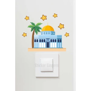 Sticker Ekspres Mescid-I Aksa ve Yıldızlar R13 Ramazan Priz Üstü Sticker Cam Duvar Sticker