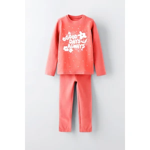 Kız Çocuk  Pamuklu Kabartma Baskılı Alt Üst Pijama Takımı- Pembe (3-4 Yaş 8-9 Yaş)