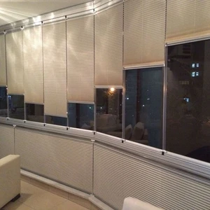 Yazar Home Krem Renk Katlanır Cam Balkon Perdesi-Ofis Perdesi-Ev Perdesi-Salon Perdesi-Plise Perde