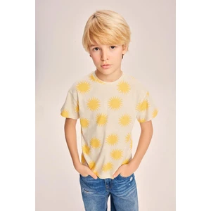 Çocuk Desenli Sarı Oversize Kısa Kol T-Shirt