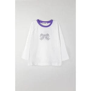 Kız Çocuk Kurdela Detaylı Bisiklet Yaka Tişört (2-3 7-8 Yaş)