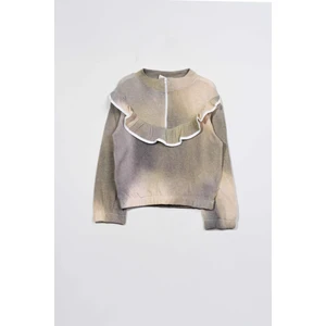 Kız Çocuk Fırfırlı ve Fermuarlı Bluz -Desenli (2-3 Yaş 8-9 Yaş)