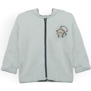 Unisex Çocuk %100 Pamuklu Kedi Nakışlı Kışlık Hırka  -Mint  (3-4 Yaş 8-9 Yaş)