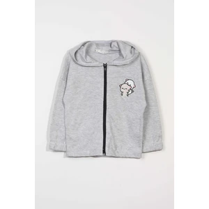 Unisex Çocuk %100 Pamuklu Kedi Nakışlı Kışlık Hırka  -Gri (3-4 Yaş 8-9 Yaş)
