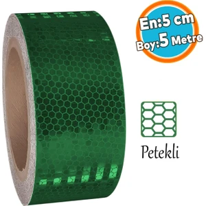 Gece Parlayan Reflektörlü Yapışkanlı 5 cm Reflektif Ikaz Bandı 5 Metre Koyu Yeşil Renk Şerit Bant