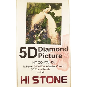 5d Elmas Taş Işleme Kiti 40X50 cm Beyaz Tavus Kuşları Desen