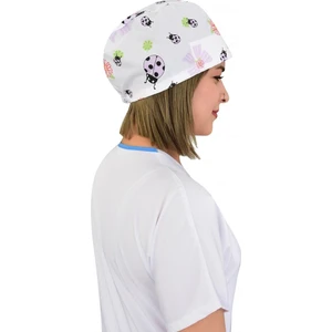 Nur Ortopedi Unisex Lila Uğur Böceği Desenli Cerrahi Bone Doktor Hemşire Saç Bone