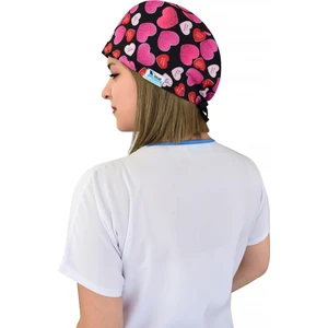 Nur Ortopedi Unisex Pembe Kalpler Desenli Cerrahi Bone Doktor Hemşire Saç Bone