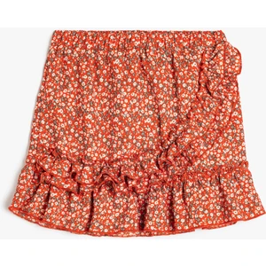 Fırfır Detaylı Beli Lastikli Kruvaze Mini Etek