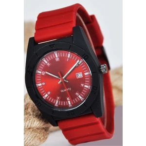 Takvimli Kırmızı Silikon Kordonlu Şık Sade Kadın Kol Saati STA--1166