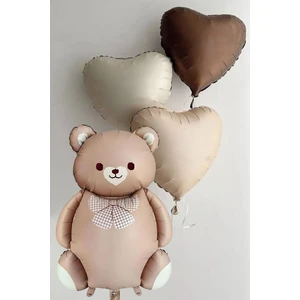Atölye Mi Retro Papyonlu Ayı Karamel ve 3 Adet Retro Kalp Folyo Balon Seti
