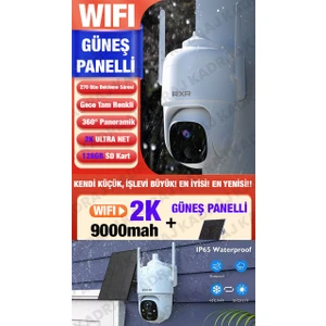 Wıfı | Solar Panelli Kablosuz Ptz Kamera | 2k | 360° Hareket | Gece Görüşü | Çift Yönlü Konuşma | Akıllı Alarm | IP66 Dış Mekan | 128GB Sd