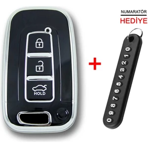 Hyundai 10-13 IX35 Tucson Smart 3 Buton Siyah-Gümüş Oto Anahtar Kumanda Kabı Kılıfı Oto Anahtarlık