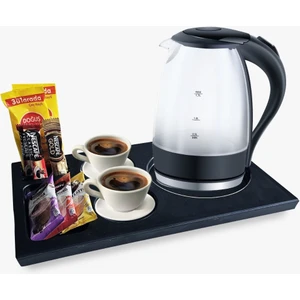 Otel Tipi Ikram Tepsisi Kettle Altlığı Çay Kahve Şeker Fincan Bölmeli