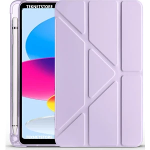 TEKNETSTORE İpad 11 A16 2025 10. Nesil 10.9 Kılıf Katlanır Kalem Bölmeli Silikon Standlı Uyku Modlu Akıllı Kapak