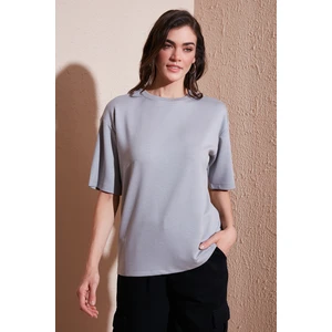 Streç Oversize Fit Bisiklet Yaka T Shirt Bayan T Shirt 5865911