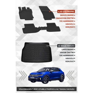 Volkswagen T-Roc 2019+ Uyumlu 4.5D Sahler Premium Paspas + Liner Marka 3D ALT Bagaj Havuzu T-roc