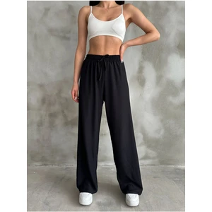 Kadın Palazzo Pantolon Yüksek Bel Lastikli Siyah Örme Kumaş Basic Model